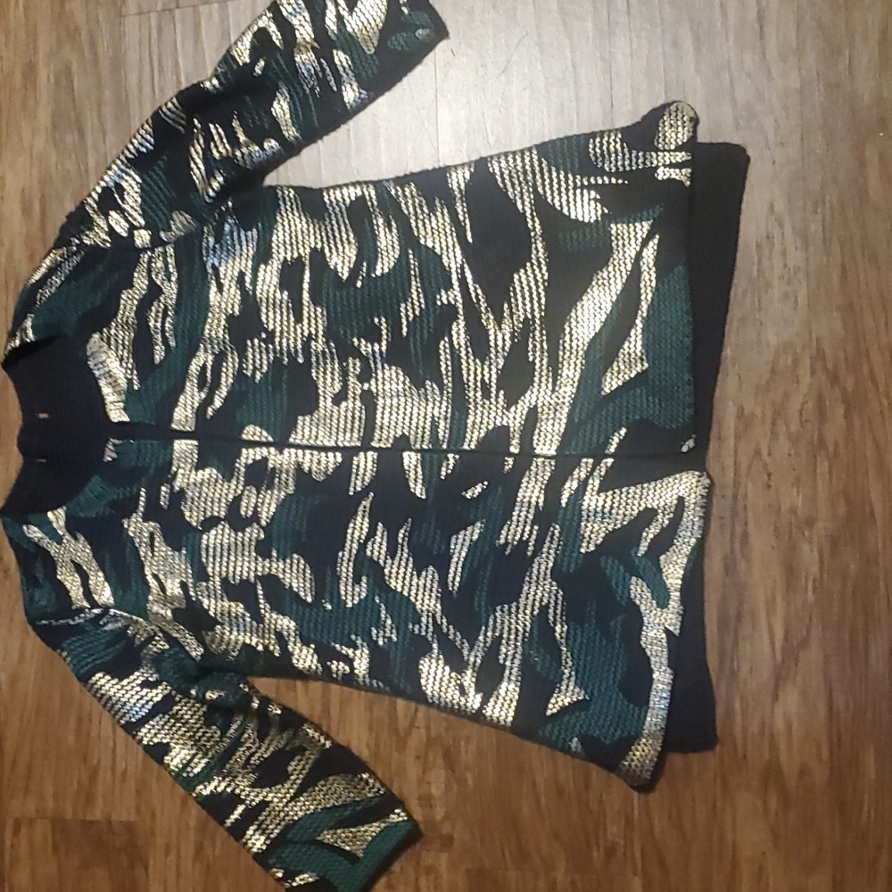 Anthropologie Painted Gold Camo Cardigan Sweater
